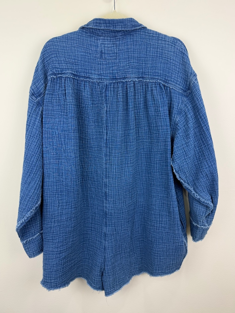 Aerie Blue Gauze Romper Button Front Raw Hem Boho Beachcore L - Picture 2 of 6